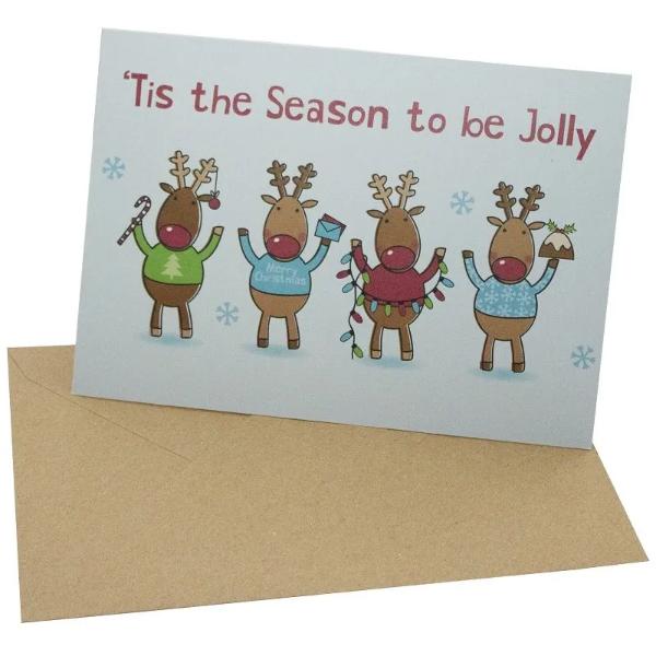 Christmas Jolly Reindeer A5 Card (blank inside) by Rosie Parkinson