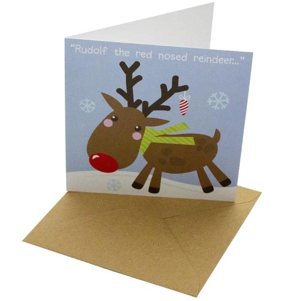 Christmas Rudolf Reindeer 148mm Square Card (blank inside) by Rosie Parkinson