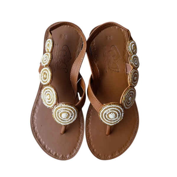 Backstrap Sandals Flat - Circle Backstrap Cream/Gold Tan