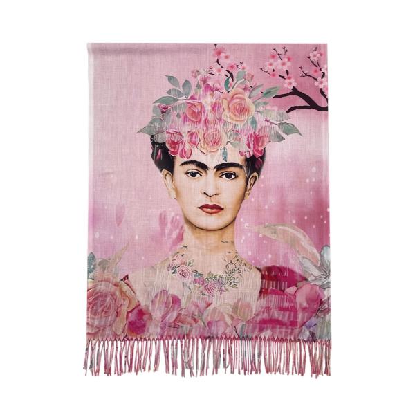 Frida Kahlo Floral Portrait Print Wool Tassel Scarf