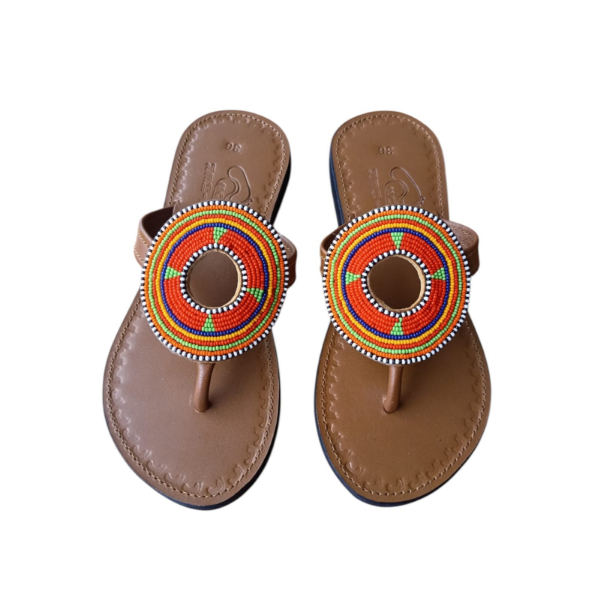 Slip On Sandals Flat - Masai Necklace Masai Tan