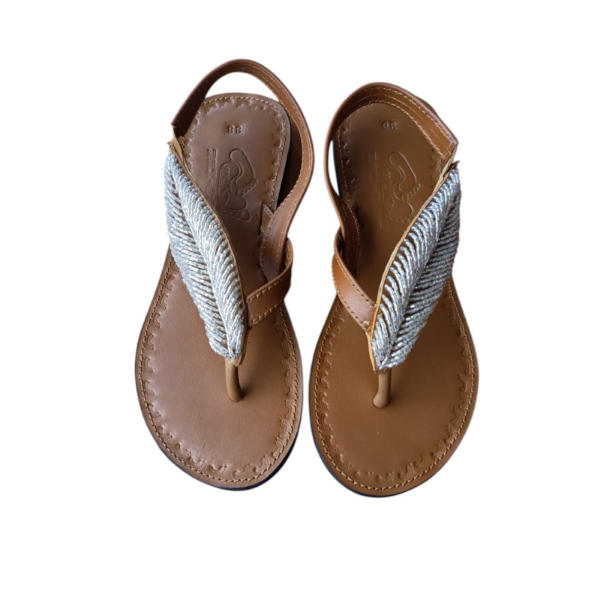 Backstrap Sandals Flat - Leaf Backstrap Silver Tan