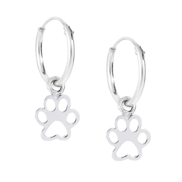 Pretty 925 Silver Paw Print Hoops