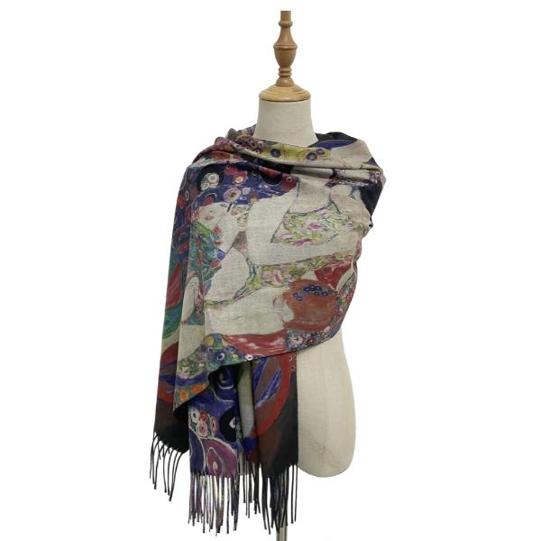 Klimt 'The Virgins' Print Wool Tassel Scarf - Image 4