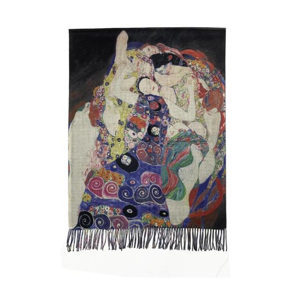 Klimt 'The Virgins' Print Wool Tassel Scarf
