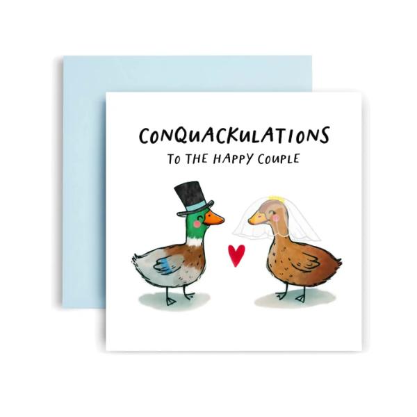ConQUACKulations to the Happy Couple Duck Wedding Card