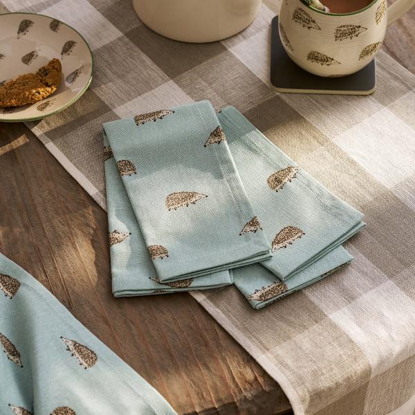 Napkins - Set Of 4 - Hedgehogs Pale Green ALL147300