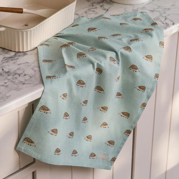 Tea Towel - Hedgehogs Pale Green ALL147601