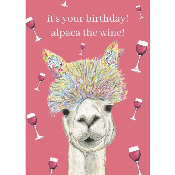 Alpaca The Wine Birthday Card