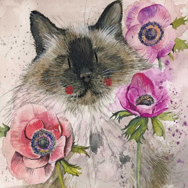 Cat In The Anenomes Square Blank AC810