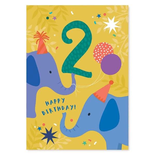 Elephant Birthday Card Age 2 COS012
