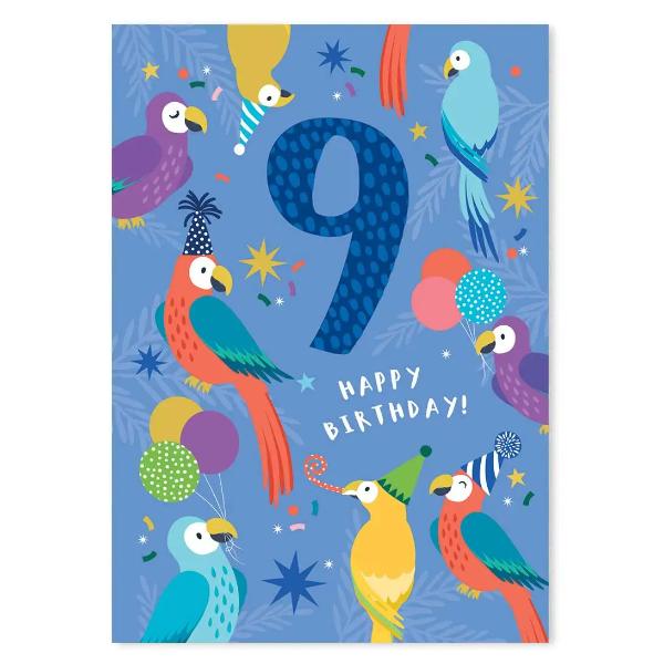 Parrots Generic Birthday Card Age 9 COS019