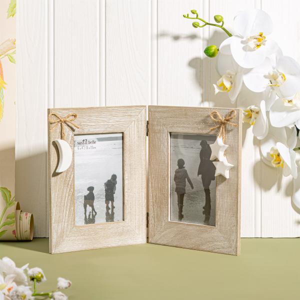 Moon and Stars Double Frame HEART651