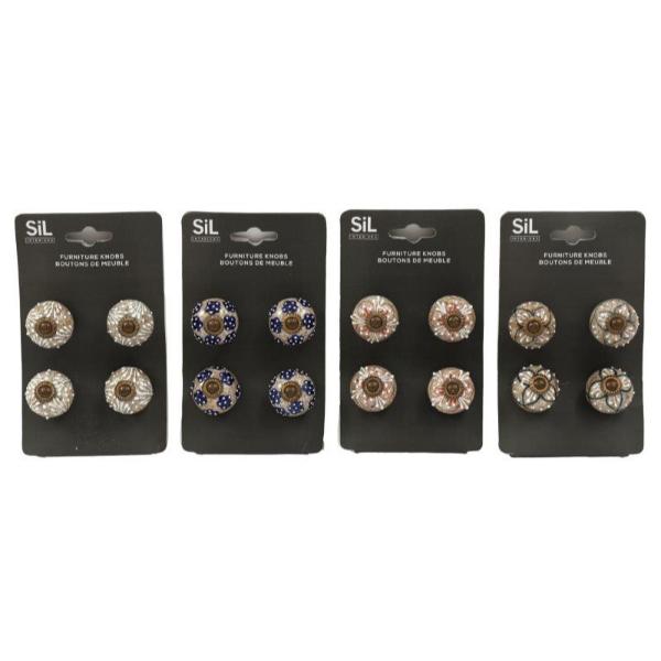 Grey Pattern Knobs Pack Of 4 HH5999