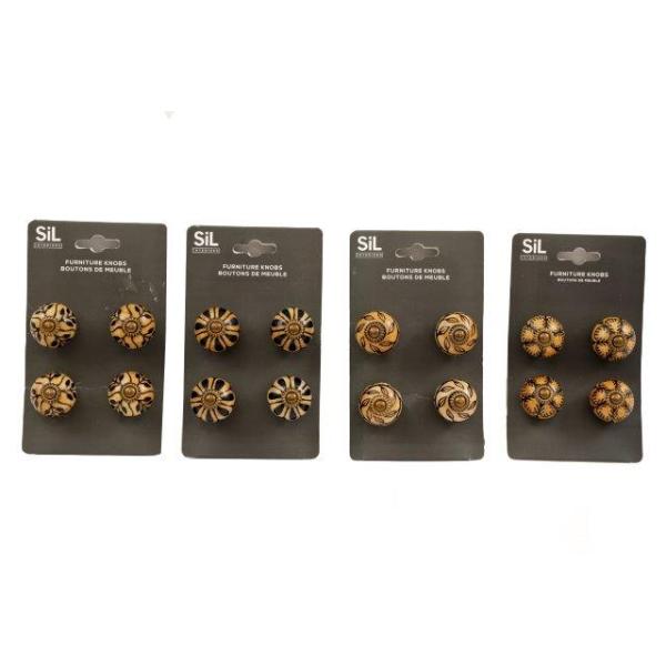 Brown/Black Pattern Door Knob Pack Of 4 HH6137