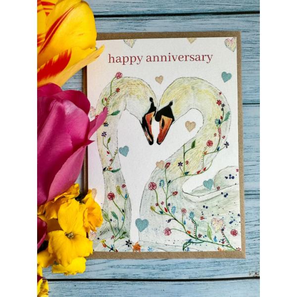 Happy Anniversary Swans Love Card