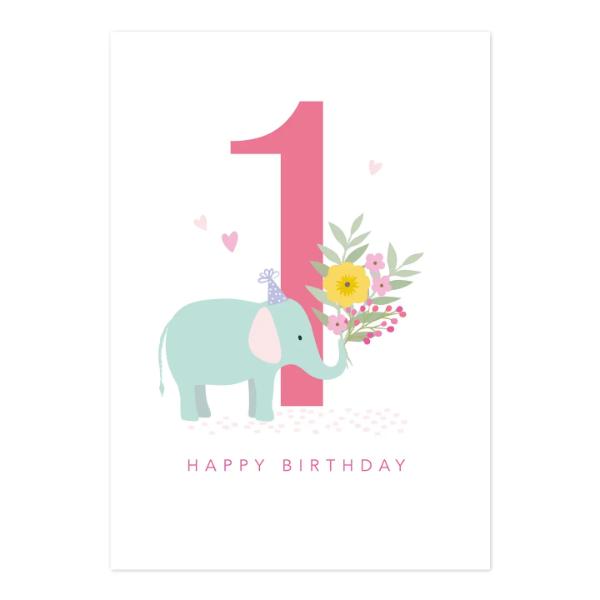 Elephant Card Birthday Card Age 1 KAA001