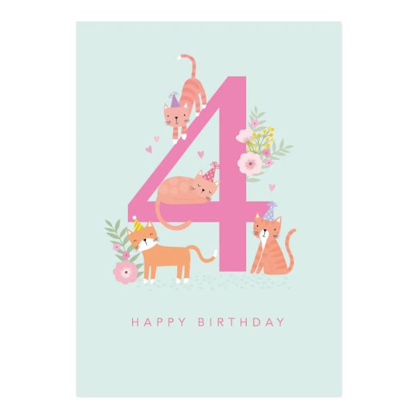 Cats Birthday Card Age 4 KAA004