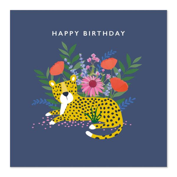 Leopard With Flowers Birthday Card ATN003