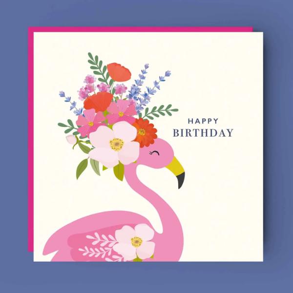 Pink Floral Flamingo Birthday Card ATN002