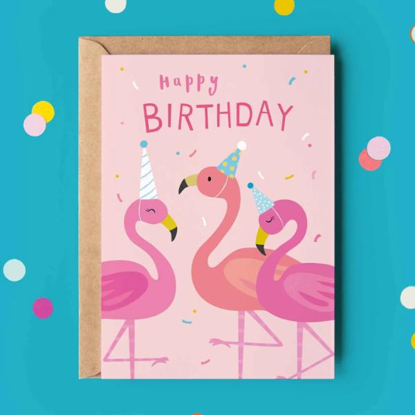 Pink Flamingo Kids Birthday Card KBA003