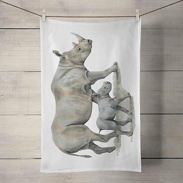Rhino Mother/Calf - Tea Towel TT029