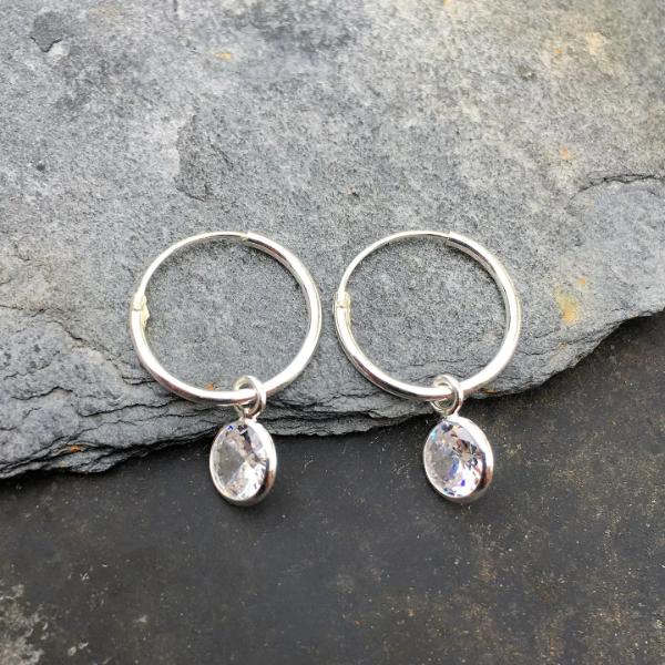 14mm Hoop With 6mm Round Cubic Zirconia Earrings