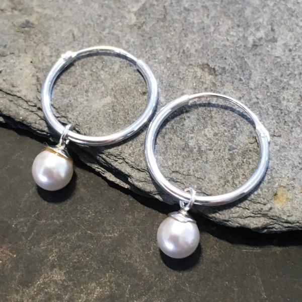 1.2 X 14mm Hoop With Pearl Charm Earrings