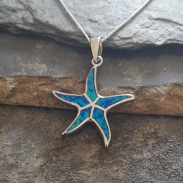 Starfish, Blue Synthetic Opal Pendant 22X22mm