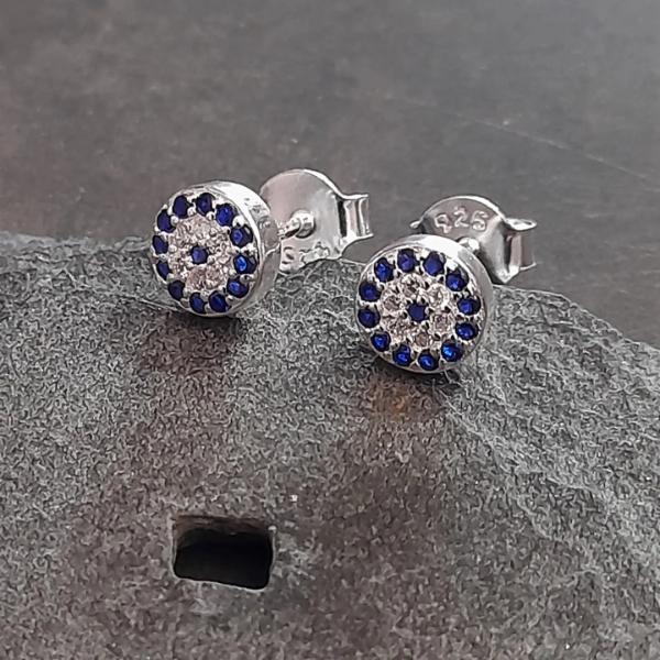6mm Round Blue & Clear Cubic Zirconia Stud Earrings