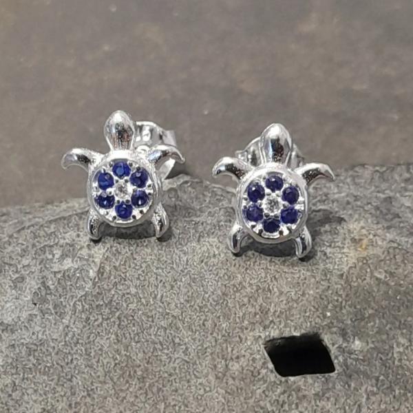 Blue Cubic Zirconia Turtle 6 X 9mm Pendant