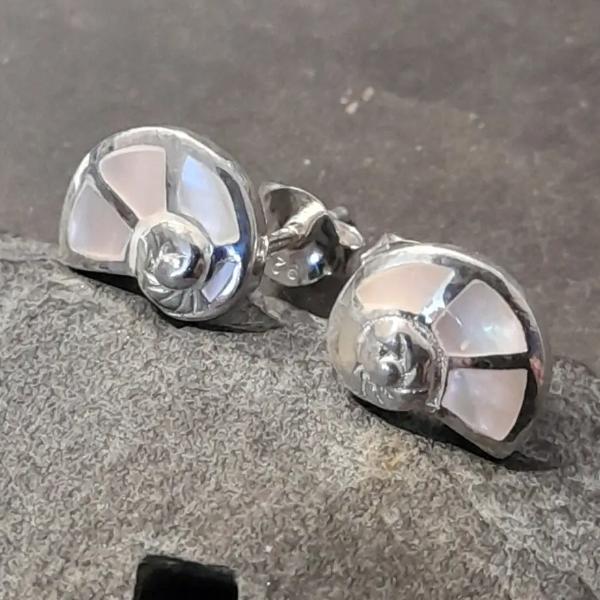 Spiral Shell, Mother Of Pearl Inset 9X8mm Stud Earrings
