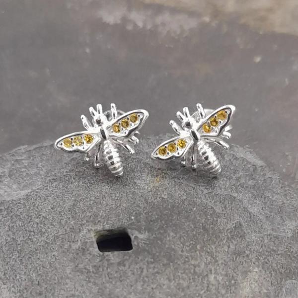 Yellow Cubic Zirconia Bee Stud Earrings 11mm