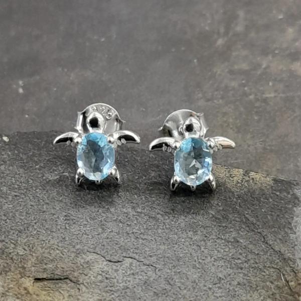 Light Blue Cubic Zirconia Turtle 8 X 7mm Earrings