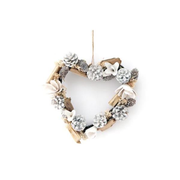25cm Wht Frosted Heart Wreath XMN2424