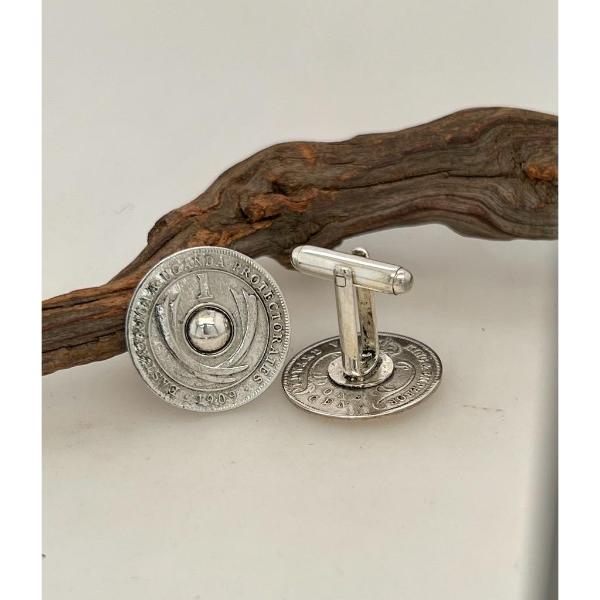 1909 1 cent E.A Ugandan protectorate coin cufflinks with brass silver plated backs