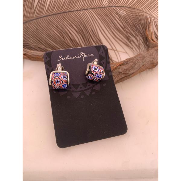 West African trade beads in S.S rolling Cifflinks with brass Silver plated back Fittings