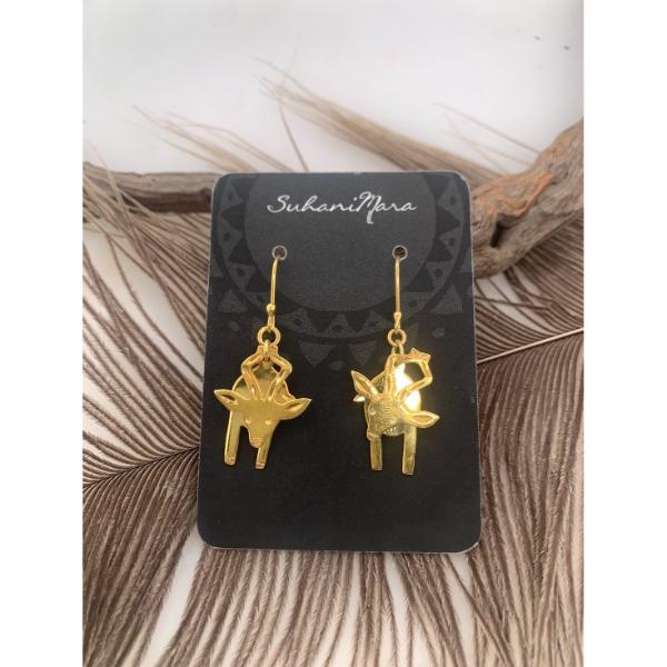 S.S Gold plated handcut mobile Antelope earrings with handmade S.S Gold plated hooks