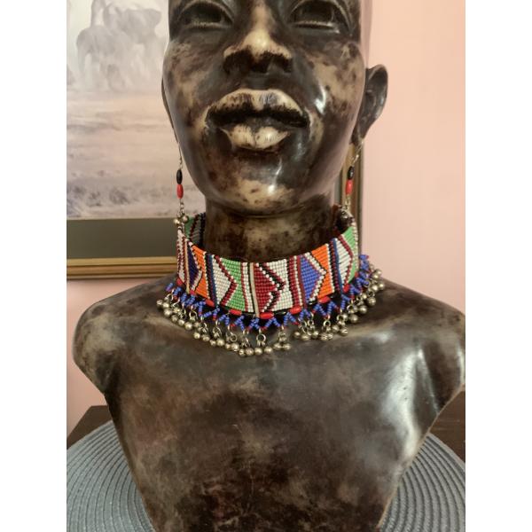 Upcycled Samburu beaded choker with matt finish sterling silver clasps, antique handma