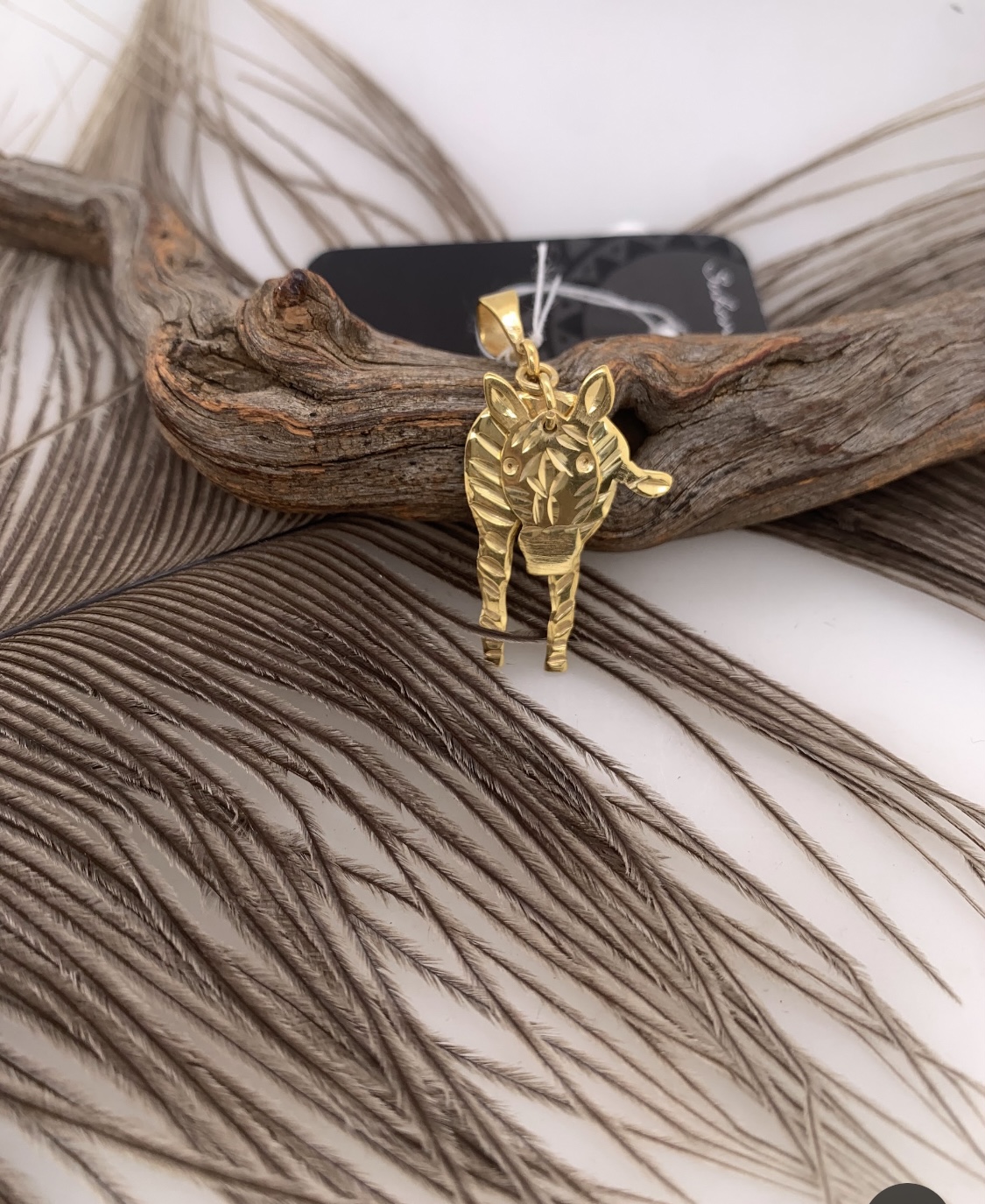 S.S Gold plated mobile hand cut Zebra pendant