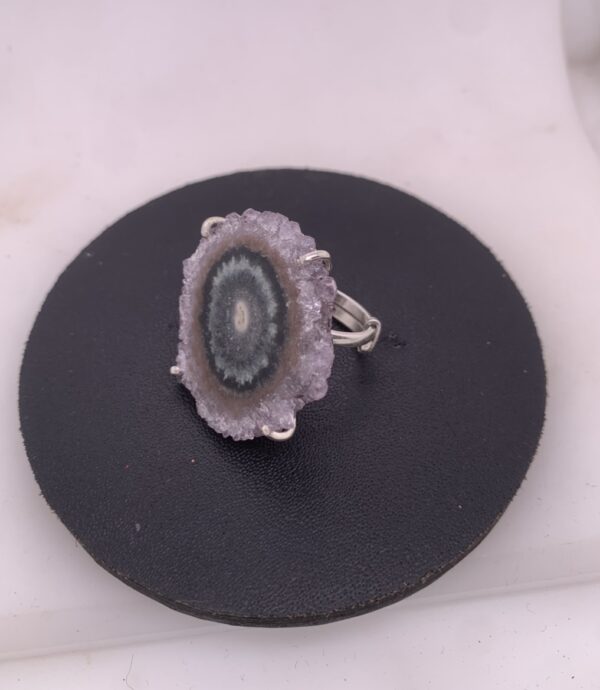 S.S Amethyst Rock Crystal Agate claw set adjustable ring