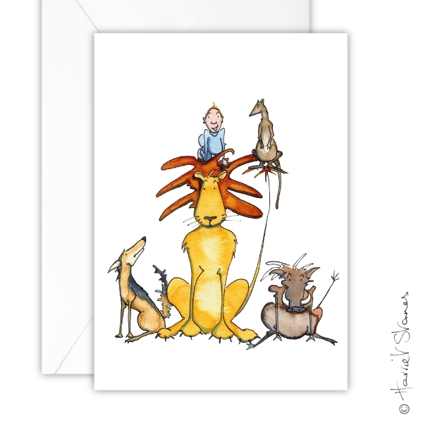 Greeting Card/Baby on Lion Head,Caucasian