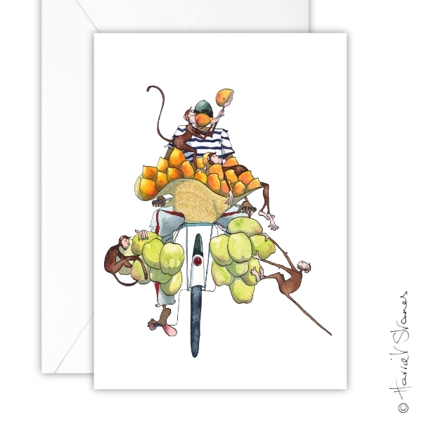 Greeting Card - Bike Monkeys Stealing Fruit/HS079