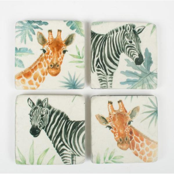 Coasters Set Of 4 Giraffe/Zebra