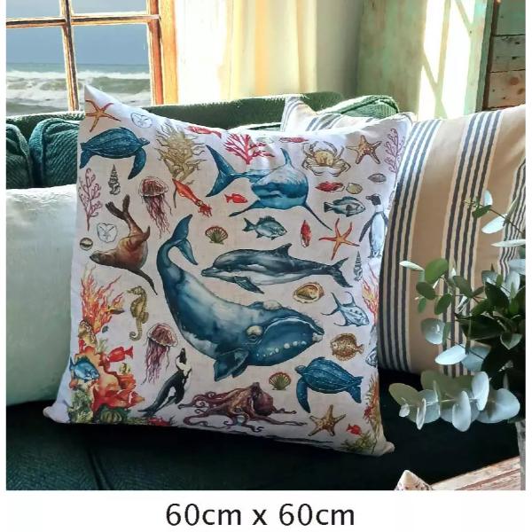 Vintage Ocean All Creatures Cushion Cover T21Q