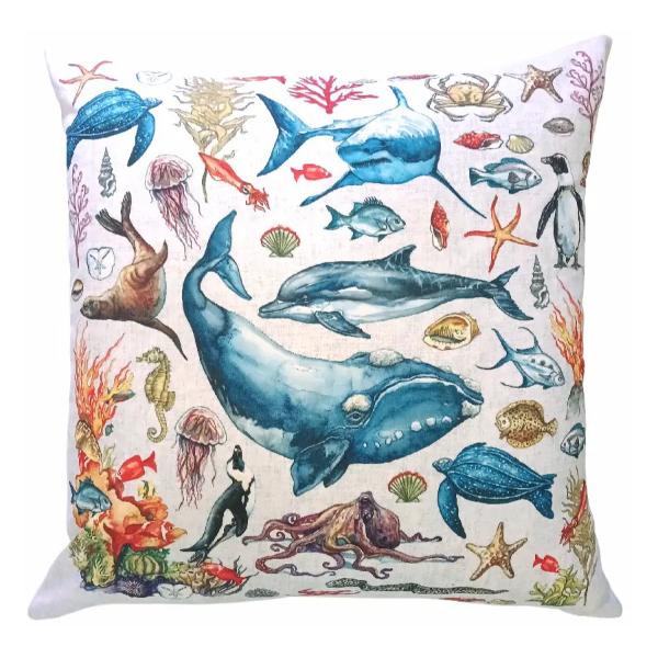 Vintage Ocean All Creatures Cushion Cover T21Q - Image 3