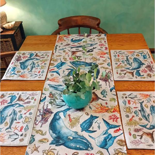 Vintage Ocean All Creatures Table Runner T11L