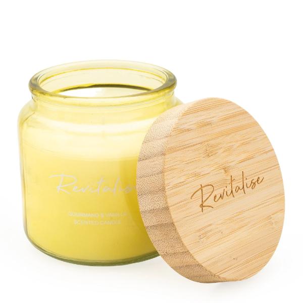 Large Yellow Candle with Bamboo Lid and Devon Scent - Revitalise