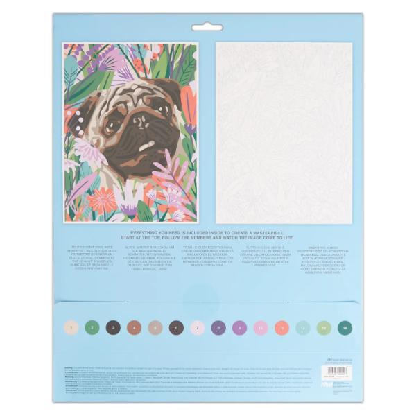 Artiste Large Paint By Numbers, Floral Pug, Craft, 395x295mm - Image 2
