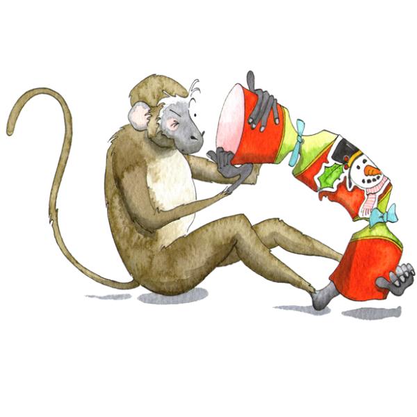 Christmas Card - Monkey Peeping Into Cracker/HS144